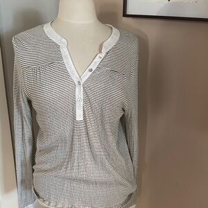 Dolan Black and White Striped Long Sleeve Top